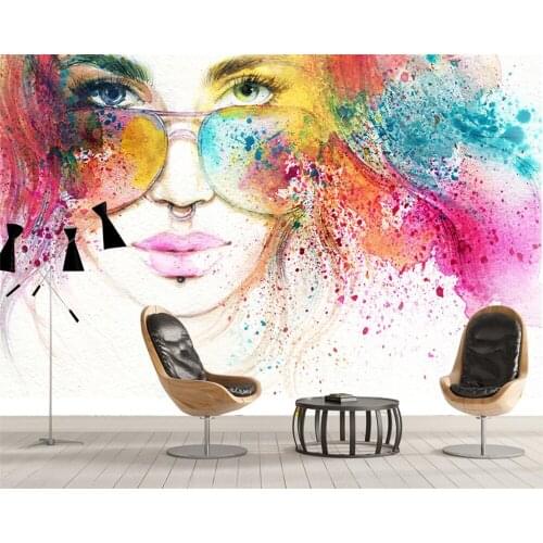 Watercolor painting cool red lips beauty Japan and South Korea wallpaper living room TV background wallpaper home decoration