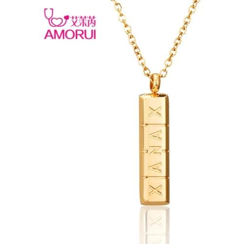 AMORUI Xanax-Vertical Pill Bar Pendant Necklace ID Stainless Steel Women Choker Chain Necklaces Gold Silver Color Jewelry