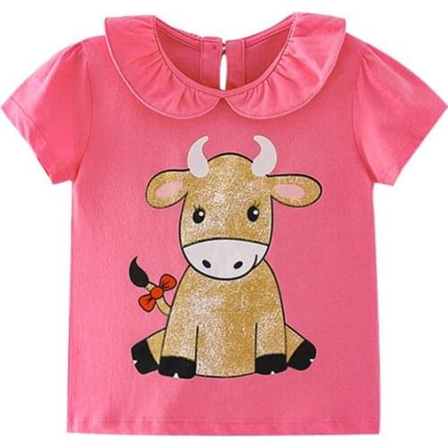 Bambino 2021 Summer Tee for Girls 2-7 Years Cartoon Animal T Shirt of Children Top Clothes of School Kids 100% Cotton Clothing