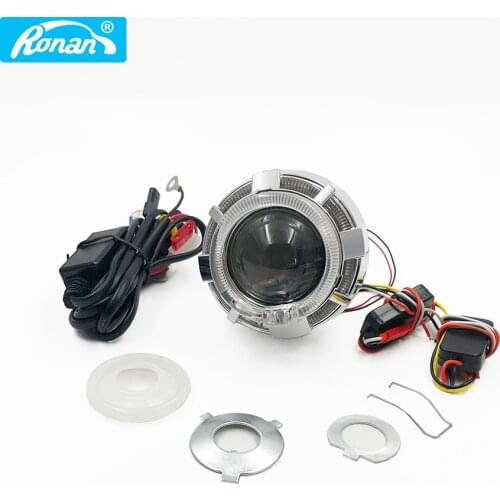 RONAN 2.0inch Motorcycle Bi Xenon HID Projector Lens with Double LED Angel Eyes wire for H4 H7 Headlight Retrofit Use Xenon H1