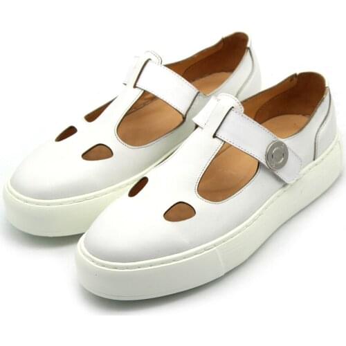 White Black Thick heel Sandals Cut out Leather Cow Strap Mens Gladiators Summer Formal Business Shoes