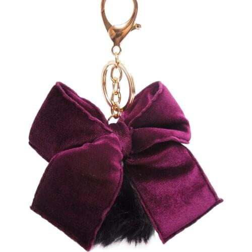 Imitation Rabbit Fur pompom Key Chains Cute Style Bow-knot Fur Ball Keychain Keyring For Women Girl Bag Accessories llaveros cc