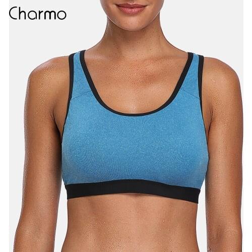 Charmo Womens Mid Impact Support Sports Bra Padded Yoga Bra Breathable Running Workout Racerback Sports Top Anti-sweat Yoga Bra