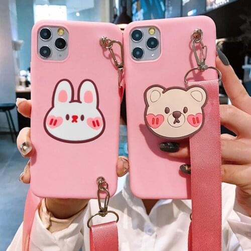Cartoon Cute Stand Holder Soft Cover For Nokia 1 2 3 5 6 2018 7 Plus 8 2.1 3.1 5.1 6.1 X5 X6 Bracket Cover With Lanyard