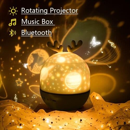 Kids Star Night Light Rotating Starry Sky Projector Colorful Music Bedside Lamp Rechargeable Bedroom Night Lamp Kid Baby Gift