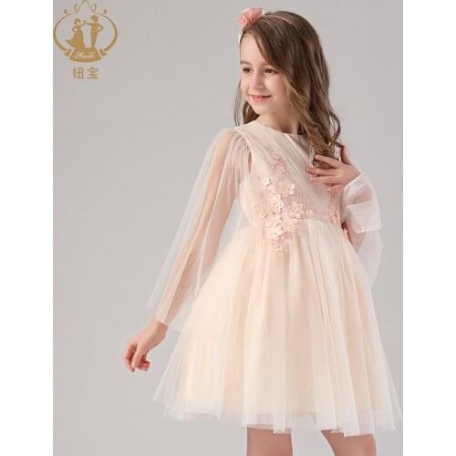 Nimble princess girl voile shawl design dress applique for wedding birthday party Christmas dress design Kids Costume Teenage