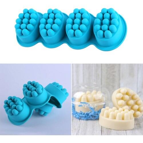 DIY 4 Hole Bubble Silicone Soap Mold Soap Maker Handmade Oval Massage Brush Shape Aromatherapy Wax Mould Gift