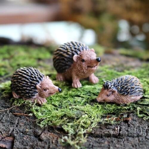 FairyCome Set of 3 Miniature Hedgehogs Resin Mini Wild Animal Crafts Tiny Hedgehog Figurines Ornaments Fairy Garden Accessories