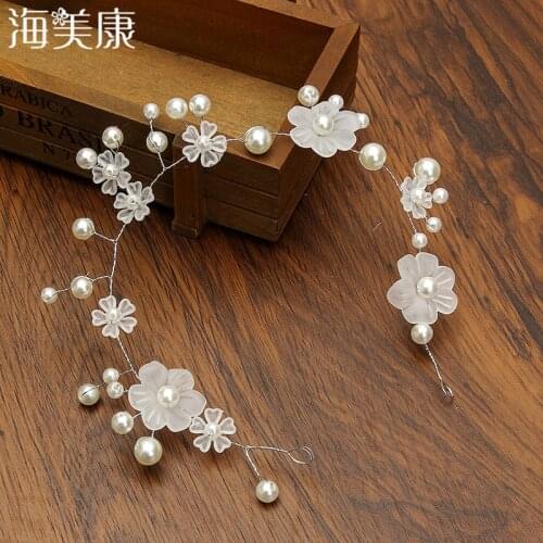 Haimeikang Women Wedding Hair Accessories Pearl Flower Headband Bridal Soft Chain Hairband Fashion Crystal New Handmade Tiaras