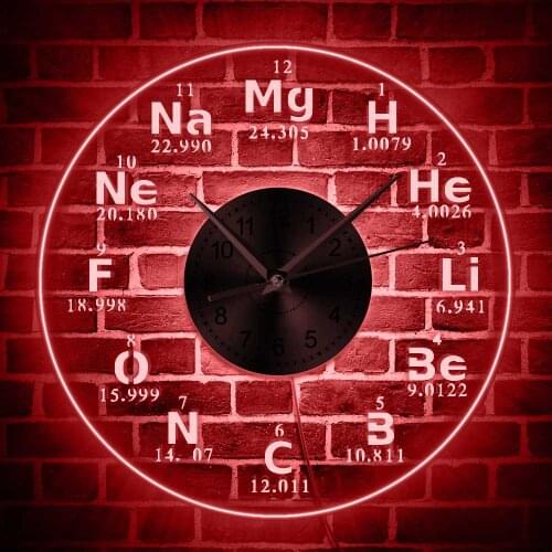 Chemical Element Periodic Wall Clock Acrylic Home Decor Mute Watch With 7-Colors Light Gift For Teacher Student