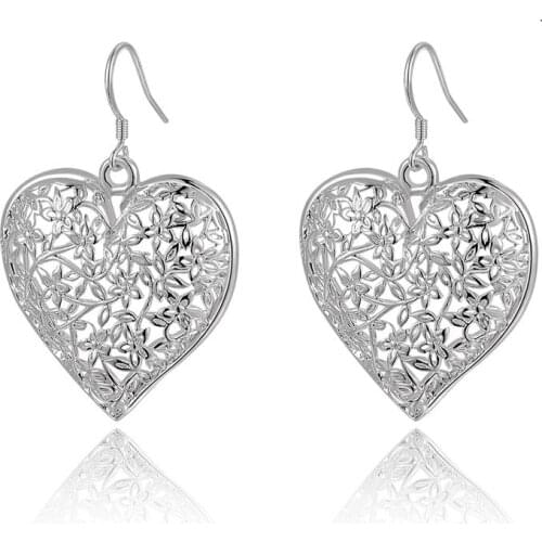 Selling high quality 925 Sterling Silver Earrings fashion Jewelry elegant Woman Retro Carved heart earrings Christmas Gifts