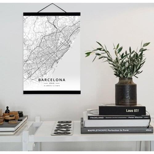 Barcelona, Spain City Map Wooden Framed Canvas Painting Home Decor Wall Art Print Pictures Poster Hanger