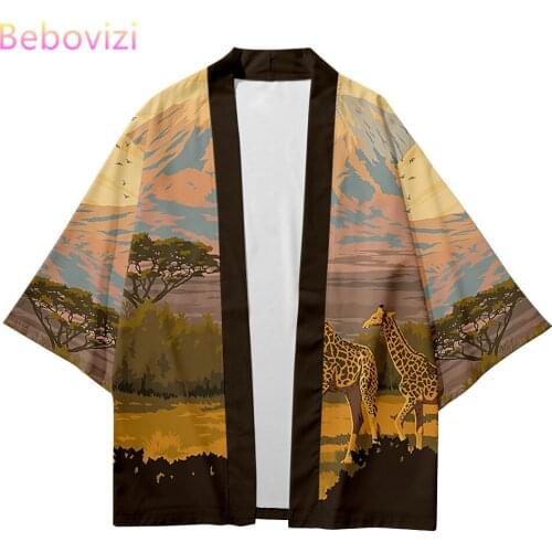Giraffe Animal Print 2021 Fashion Beach Japanese Kimono Kimetsu No Yaiba Robe Cardigan Men Shirts Yukata Haori Womens Clothing