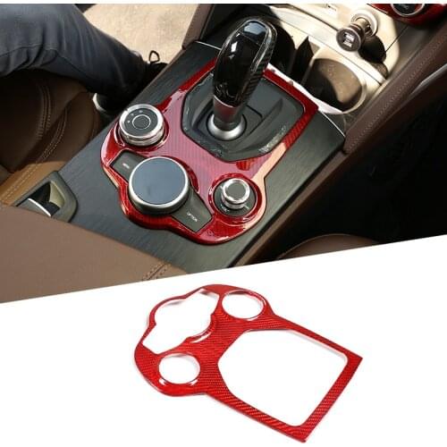 Red Real Carbon Fiber For Alfa Romeo Giulia Stelvio 2017 2018 2019 Car Gear Shift Frame Trim Accessories
