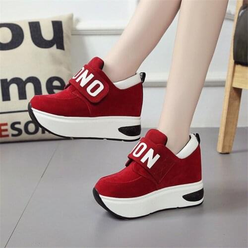 Fashion Women Shoes Big Size 41 9CM High Heel Sneaker Woman Platform Slip On Sneakers Black Womens Tenis Feminino Chunky Shoes