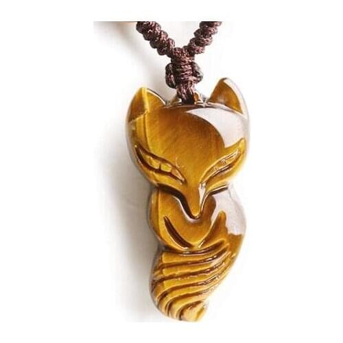 Wholesale Yellow Tiger Eye Natural Stone Pendant Caved Fox Pendant Necklace Energy Stone Sweater Chain Necklace Fashion Jewelry
