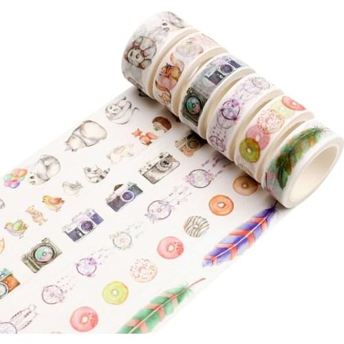 1 Roll/set Vintage Washi Tape Panda Feather Bottle Decorative Tape for DIY Album Diary Planner Masking Tape 8m