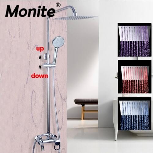 Rainfall Shower head Arm Control Valve Faucet Set Chrome Finish With the 8 " Super thin Shower Set Faucets with LED hand Shower