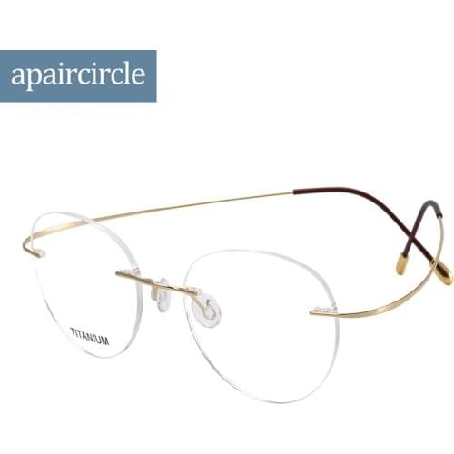 APAIRCIRCLE Round Rimless Frame Glasses For Men Women Pure Titanium Lightweight Readers Eyeglasses