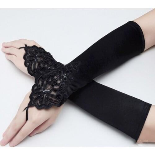 Sexy Long Fingerless Flower Beaded Gloves Bride Wedding Dress Gloves Lace Embroidered Hand Sleeves Womens Erotic Accessories