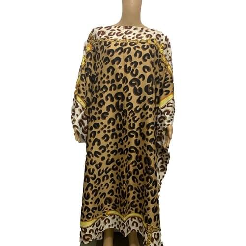 Sexy Leopard print bohemian Silk kaftan maxi dress Loose Sleeve Dashiki African Muslim Abaya Boubou Gowns Kaftan dress