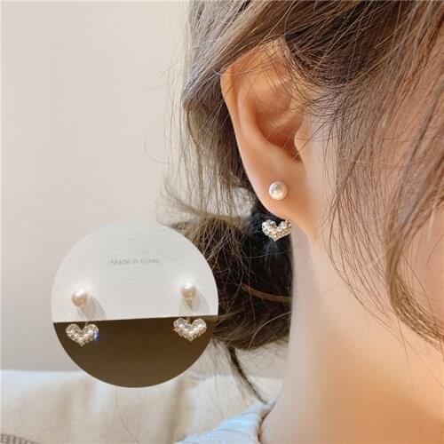 S925 Needle Earrings For Women Korean Pearl Earrings With Crystal Love And Lovely Earrings Jewelry Wholesale