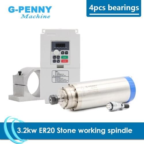 New Arrival! Stone working spindle 3.2kw ER20 4 pcs bearings 0.01mm accuracy & QL 4.0KW inverter &100mmbracket