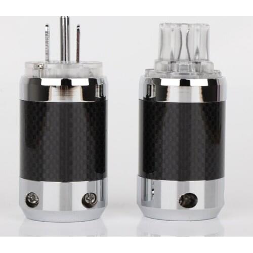 2020 Black hight Carbon Fiber Transparent Rhodium Plated Schuko US AC Power Plug Connector for Audio DIY Power Cable
