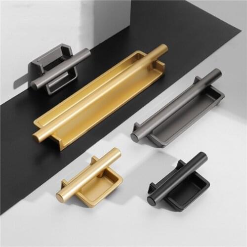 KK&FING Sliding Door Concealed Handle Modern Gold Hidden Cabinet Door Handles Slotted Embedded Wardrobe Door Pulls Drawer Knobs