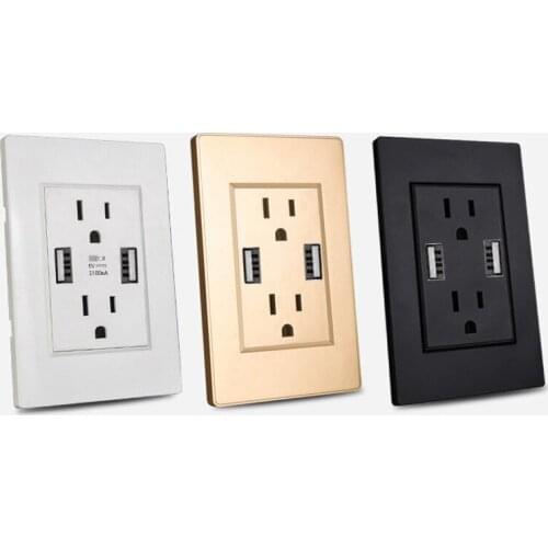 US regulations USB socket white Golden black Wire drawing 15A belt 2.1A Data Line USB Wall Switch panel