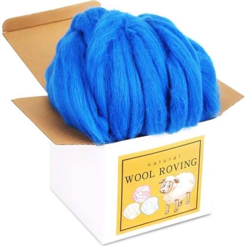 KAOBUY 8.82oz Super Felting Wool Tops Soft Roving Wool Fibre For Needle Felting Handcraft DIY Craft( Blue)