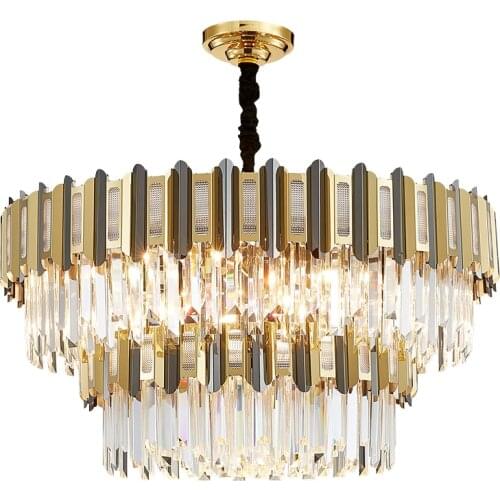 LED Postmodern Round Golden Stainless Steel Crystal Chandelier Lighting Lustre Suspension Luminaire Lampen For Dinning Room