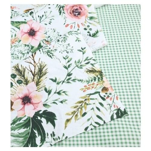 50cm X 160cm Brown Green Leaf Pink Flower & Checks 100% Cotton viaPhil Plain Cotton Fabric Patchwork Cloth Bedding Home Decor