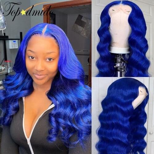 Topodmido Indian Blue Color Hair Lace Front Wigs 150 DensityNatural Hairline Body Wave Remy Hair Lace Front Human Hair Wig