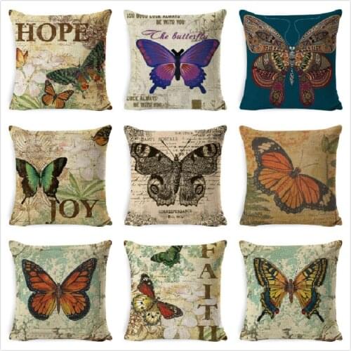 Vintage Butterfly Flower Cushion Cover Retro Text Throw Pillow Cover for Sofa Car Home Printed PillowcasesThrow Pillows kissen