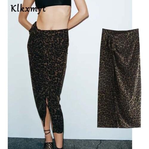 Klkxmyt Za 2021 Skirt Women High Waist Wrap Leopard Print Vintage Midi Skirts Female Fashion Side Zip Ruched Summer Skirt Woman