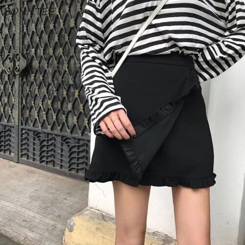 Skirts Women Casual Elegant Teens Slim Black Summer Daily Temperament All-match Chic Mini Solid Spring 2021 Mujer Ruffles Classy