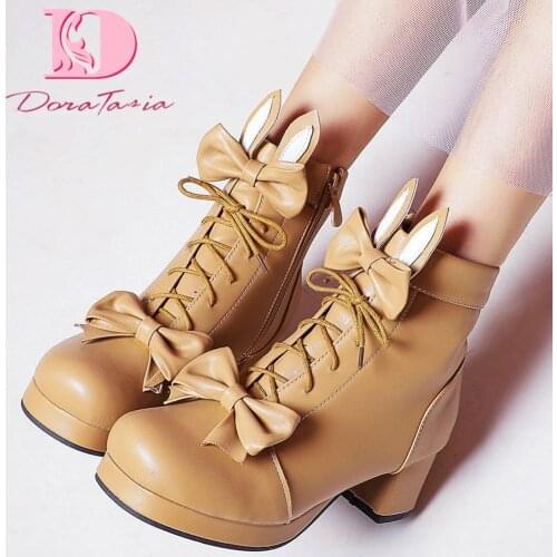 Doratasia 2020 dropship big size 48 platform sweet bow tie shoelaces ears Lolita cosplay Girls shoes ankle boots female