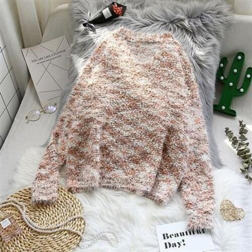 Korean version of the rainbow color sweater women mohair pullover loose 2021 new autumn and winter long-sleeved knitted top