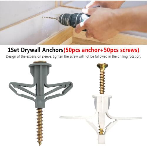 100pcs Expansion Drywall Anchor Kit With Screws Self Drilling Wall Home Pierced Special For Nylon Plastic Gypsum Board