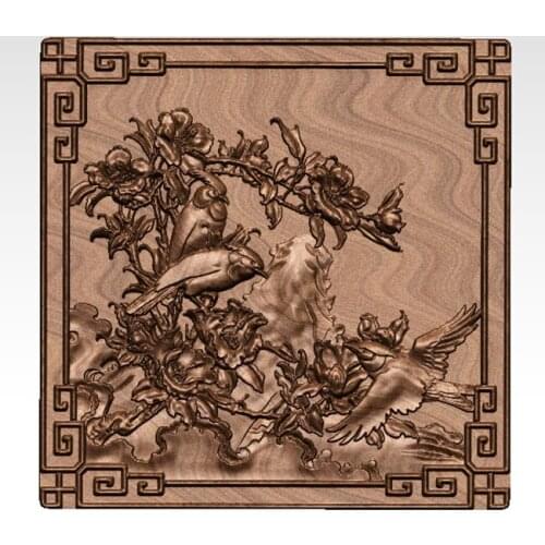 Flower and bird 3D model relief for cnc router 3D printer artcam aspire in STL file format - chinese home decor relief