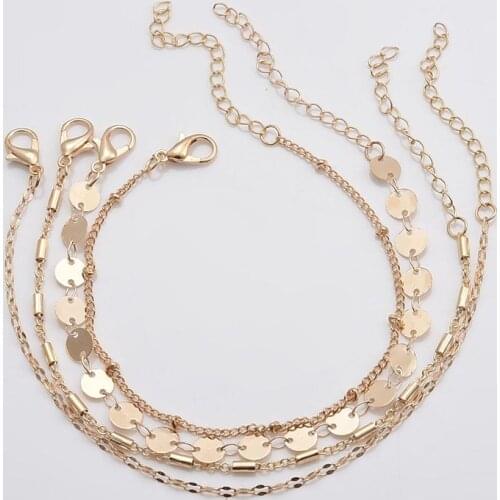 4 Pcs/Set Multilayer Chain Bracelets Charm Bangles Women Foot Chain Stainless Steel Box Chain Link Bracelets Male Jewelry