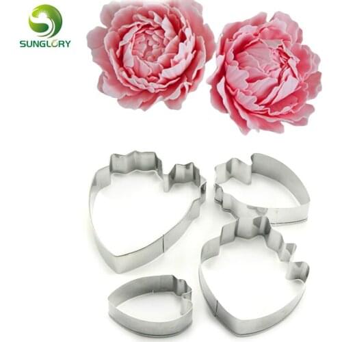 4PCS/SET Stainless Steel Peony Flower Cookie Cutter Peony Petal Cutters Set Floral Sugarcraft Fondant Mold Cake Decorating Tools