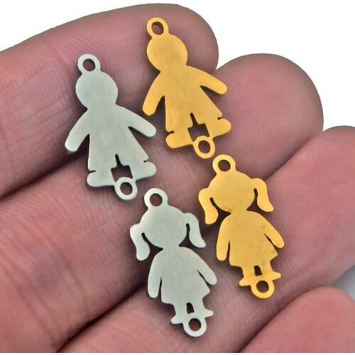 5pcs High Quality Stainless Steel Gold Boy Girls Small Charms Connectors Pendant Polished Jewelry Making Bracelet Accessories