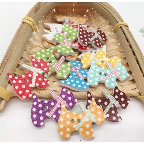 50pcs 21x28mm Colorful Mixed 2 Holes Cute Dot Pet Dog Wooden Buttons for Clothes Crafts Sewing Scrapbooking DIY Accessories