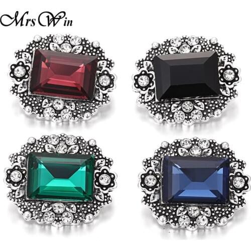 6pcs/lot New Snap Jewelry Vintage Rectangle Rhinestone Flower 18mm Snap Buttons Fit Snap Button Bracelet Necklace for Women
