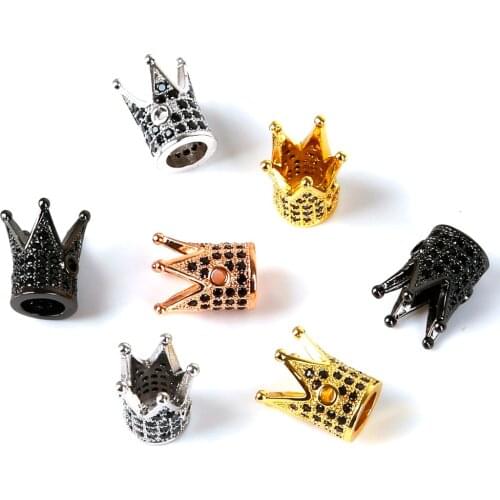 7x12mm Luxury Micro Pave Cubic Zirconia Crown Beads For Men Bracelet Making Jewelry Charm Rose Gold Color Brass Spacer Bead