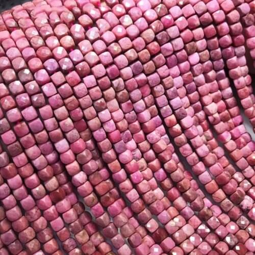 AAAAA LOOSE BEADS pink Rhodonite square faceted 4*4.5mm Wholesale for DIY jewelry necklace 36cm