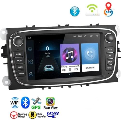 Hikity 2din Android GPS Tracker Autoradio Car Radio Android 8.1Car Multimedia player 7'' Audio DVD Player For Ford/Focus/S-MaX