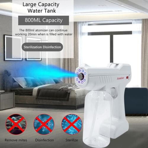 Wireless Automatic Sprayer Nano Atomization Fogger Machine Blue Light USB Disinfection Gun Nanos Steam Spray Gun 800ml Supplies